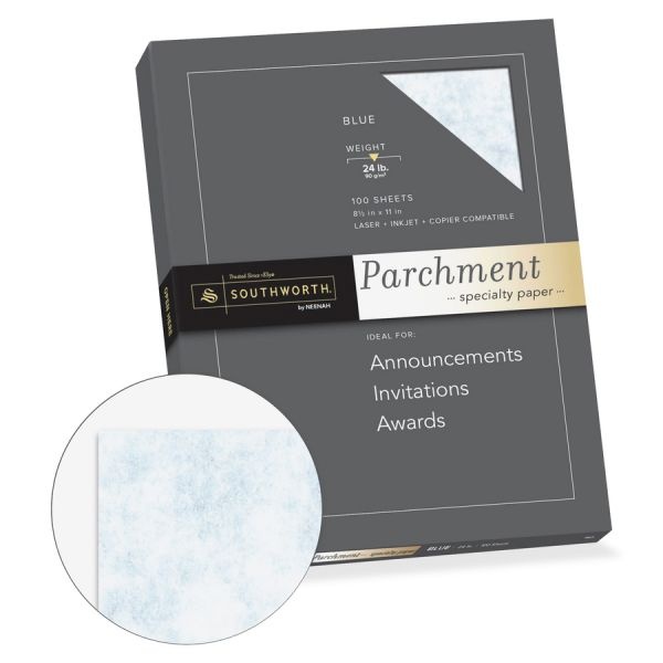 Southworth Parchment Specialty Paper, 24 Lb Bond Weight, 8.5 X 11, Blue, 100/Pack