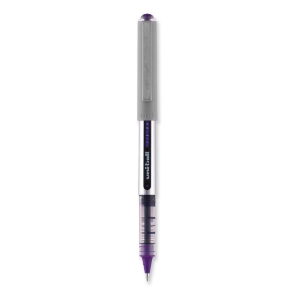 Uniball Vision Roller Ball Pen, Stick, Fine 0.7 Mm, Violet Ink, Silver/Violet/Clear Barrel, Dozen
