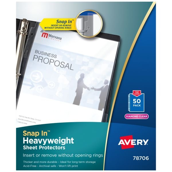 Avery Snap-In Top-Loading Sheet Protectors, Letter Size, Clear, Pack Of 50