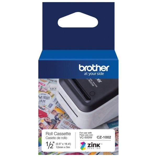 Brother Genuine Cz-1002 Continuous Length ½" (0.5") 12 Mm Wide X 16.4 Ft. (5 M) Long Label Roll Featuring Zink Zero Ink Technology