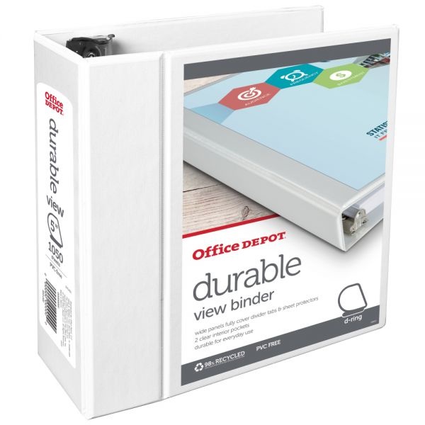 Durable View 3-Ring Binder, 5" Slant Rings, 49% Recycled, White