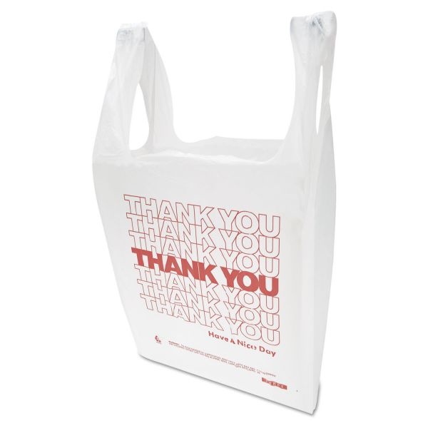 Inteplast Group "Thank You" Handled T-Shirt Bag, 0.167 Bbl, 12.5 Microns, 11.5" X 21", White, 900/Carton