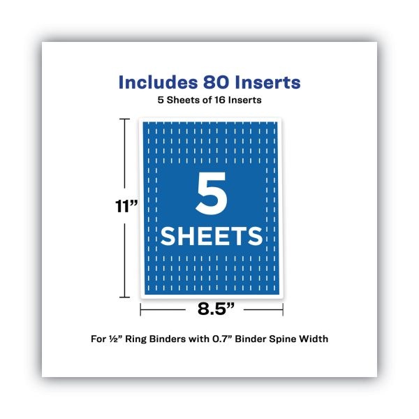 Avery Binder Spine Inserts, 0.5" Spine Width, 16 Inserts/Sheet, 5 Sheets/Pack