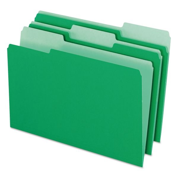 Pendaflex Colored File Folders, 1/3-Cut Tabs: Assorted, Legal Size, Green/Light Green, 100/Box