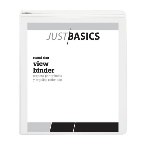 Just Basics View 3-Ring Binder, 1" Round Rings, White, Pack Of 12