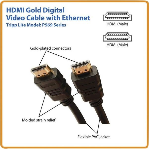 Tripp Lite By Eaton High Speed Hdmi Cable With Ethernet, Uhd 4K, Digital Video With Audio (M/M), 3 Ft. (0.91 M)