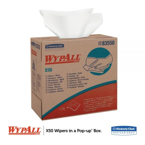 Wypall X50 Cloths, Pop-Up Box, 12.5 X 9.1, White, 176/Box, 10 Boxes/Carton