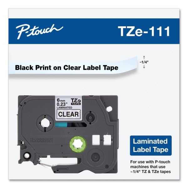 Brother Tze-111 Black-On-Clear Tape, 0.25" X 26.2'