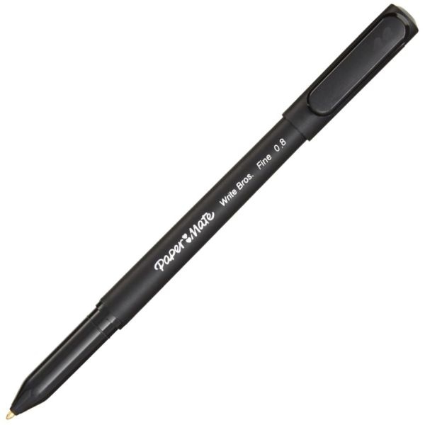 Paper Mate Write Bros. Ballpoint Pen, Stick, Fine 0.8 Mm, Black Ink, Black Barrel, Dozen
