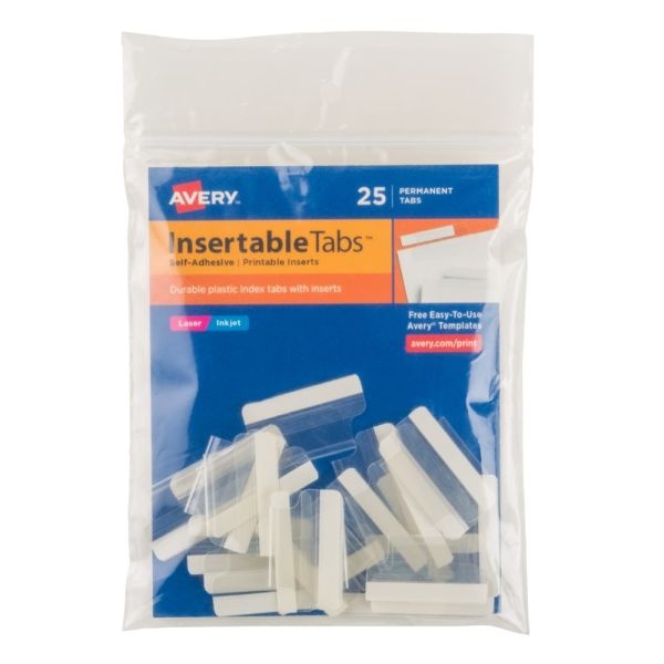 Avery Insertable Self-Adhesive Index Tabs With Printable Inserts, 1", Clear, Pack Of 25