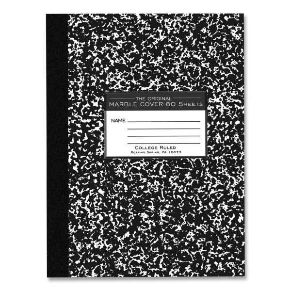 Roaring Spring Flexible Cover Composition Book, Med/College Rule, Black Marble Cover, (80) 10.25 X 7.88 Sheet, 48/Ct