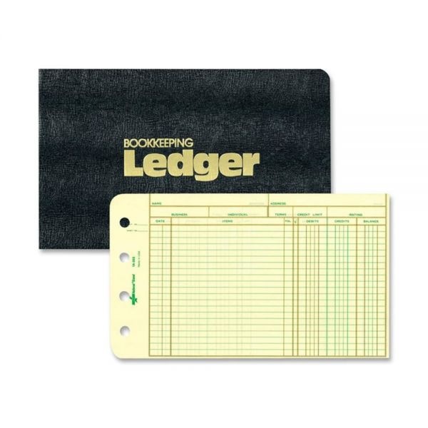 National Four-Ring Ledger Binder Kit With A-Z Index, Black Cover, 8.5 X 5 Debit-Credit-Balance Sheets, 100 Sheets/Book