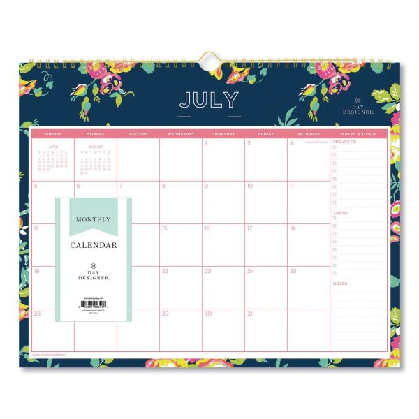 Blue Sky Day Designer Peyton Academic Wall Calendar, Floral Artwork, 15 X 12, White/Navy Sheets, 12-Month (July To June): 2024 To 2025