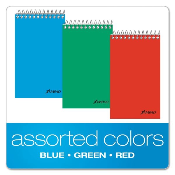 Ampad Memo Pads, Narrow Rule, Assorted Cover Colors, 60 White 3 X 5 Sheets, 3/Pack