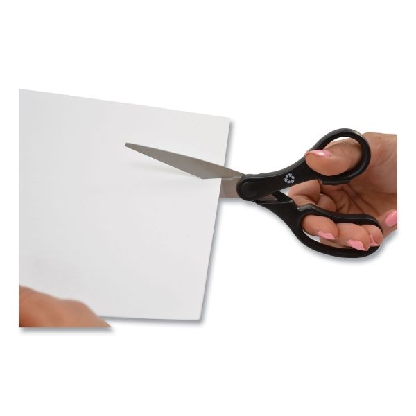 Westcott Kleenearth Basic Plastic Handle Scissors, Pointed Tip, 7" Long, 2.8" Cut Length, Black Straight Handle