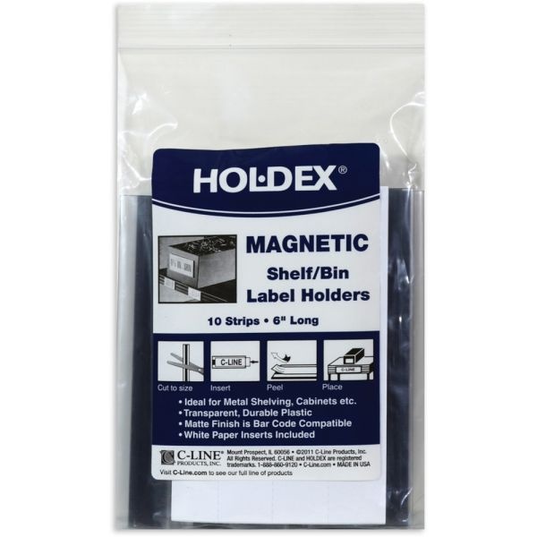 C-Line Hol-Dex Magnetic Shelf/Bin Label Holder, 6" X 1/2", Clear