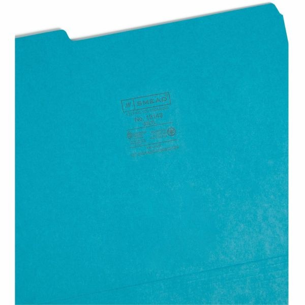 Smead Color File Folders, Letter Size, 1/3 Cut, Teal, Box Of 100