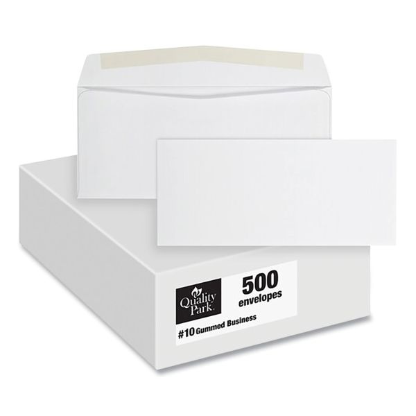 Quality Park #10 Business Envelopes, Gummed Seal, White, Box Of 500
