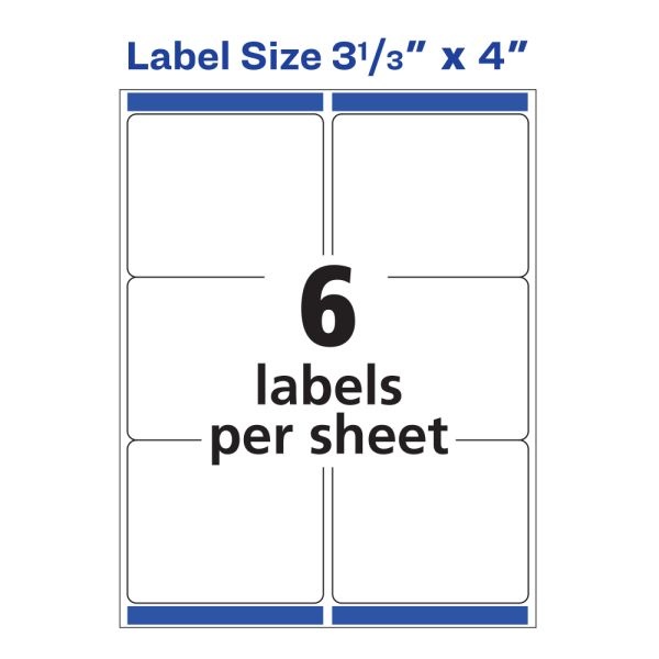 Avery Shipping Labels With Sure Feed Technology, 95940, Rectangle, 3-1/3" X 4", White, Pack Of 1,500 Labels