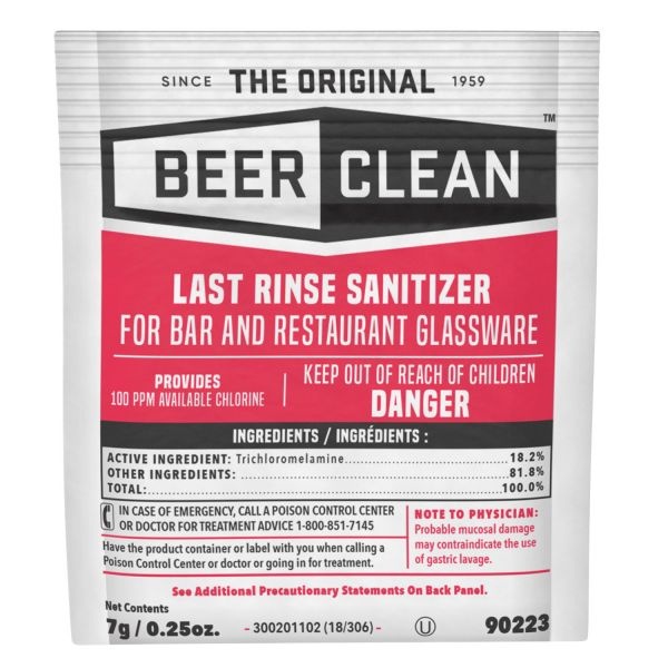 Diversey Beer Clean Last Rinse Glass Sanitizer, Powder, 0.25 Oz Packet, 100/Carton