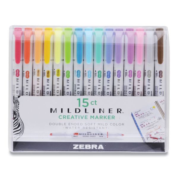 Zebra Pen Journaling Set, Includes 7 Mildliner Highlighters and 7 Sarasa  Clip Retractable Gel Ink Pens, Assorted Colors, 14 Pack