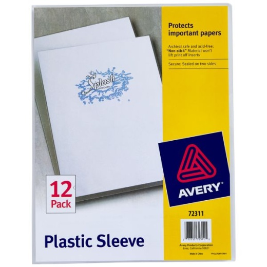 Avery Plastic Document Sleeves, 8 1/2" x 11", Holds Up To 20 Sheets, Clear, Pack Of 12