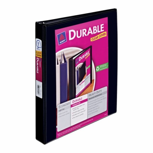 Avery Durable View 3-Ring Binder With Ez-Turn Rings, 1" D-Rings, 43% Recycled, Black