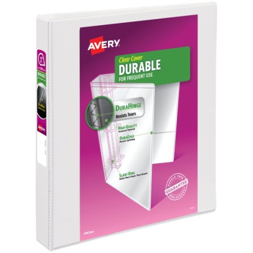 Avery Durable View 3 Ring Binder, 1" Slant Rings, White, 1 Binder