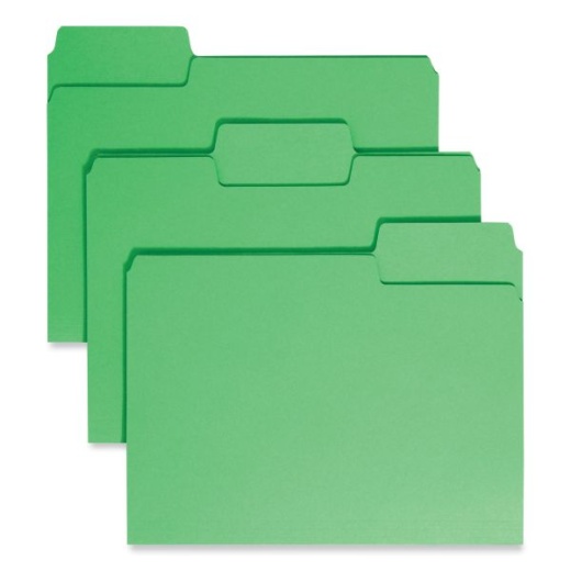 Smead Supertab Colored File Folders, 1/3-Cut Tabs: Assorted, Letter Size, 0.75" Expansion, 11-pt Stock, Green, 100/Box