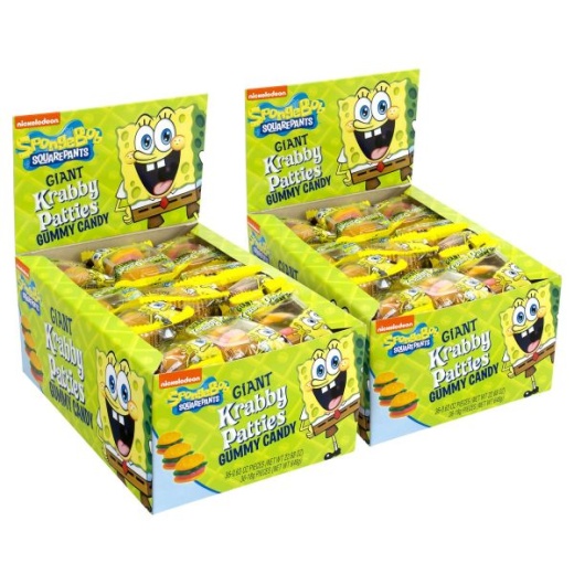 Nickelodeon Spongebob Squarepants Giant Krabby Patties Gummy Candy, Fruity, 0.63 Oz Packet, 36/Bag, 2/Carton