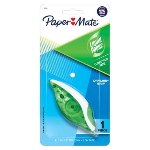 Paper Mate Liquid Paper DryLine Grip Correction Tape, 1/5" x 334 4/5", White