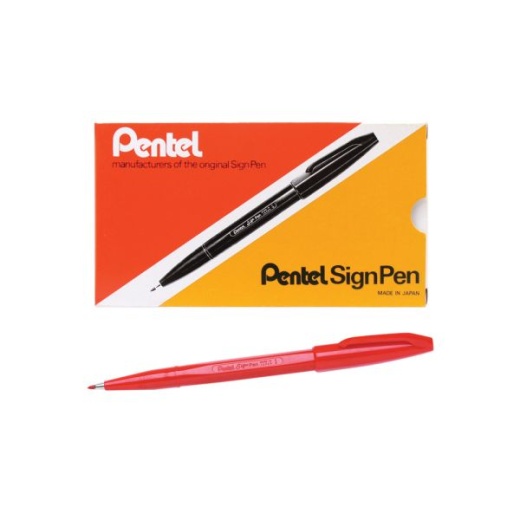 Pentel Sign Pens, Fine Point, 2.0 Mm, Red Barrel, Red Ink, Pack Of 12 Pens