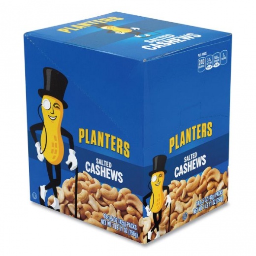 Planters Salted Cashews, 1.5 Oz Packs, 18 Packs/Box