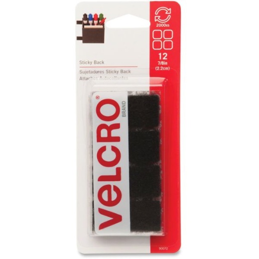 Velcro Brand Sticky Back Squares, 0.88W X 0.88L, Black, Pack Of 12