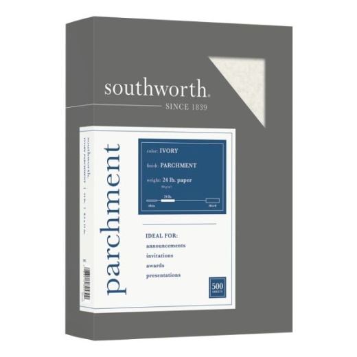 Southworth Fine Business Parchment Paper, 24 Lb, 8 1/2" X 11", Ivory, Pack Of 500 Sheets