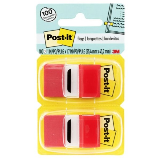 Post-it Flags, 1" x 1 -11/16", Red, 50 Flags Per Pad, Pack of 12 Pads