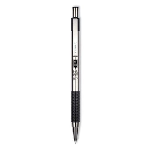 Zebra F-301 Ballpoint Pen, Retractable, Bold 1.6 Mm, Black Ink, Stainless Steel/Black Barrel, 2/Pack