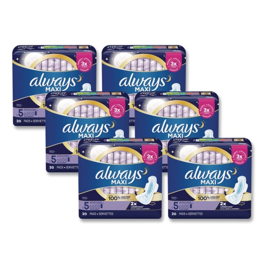 Buy Always Maxi Pads, Extra Heavy Overnight, 20/Pack, 6 Packs/Carton Online