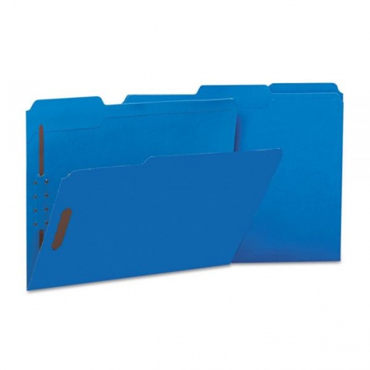 Universal Deluxe Reinforced Top Tab Fastener Folders, 0.75" Expansion, 2 Fasteners, Letter Size, Blue Exterior, 50/Box