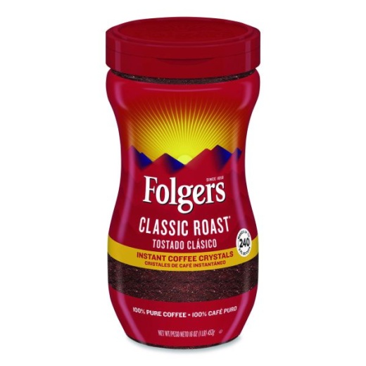 Folgers Instant Coffee Crystals, Classic Roast, Medium Roast, 16 Oz