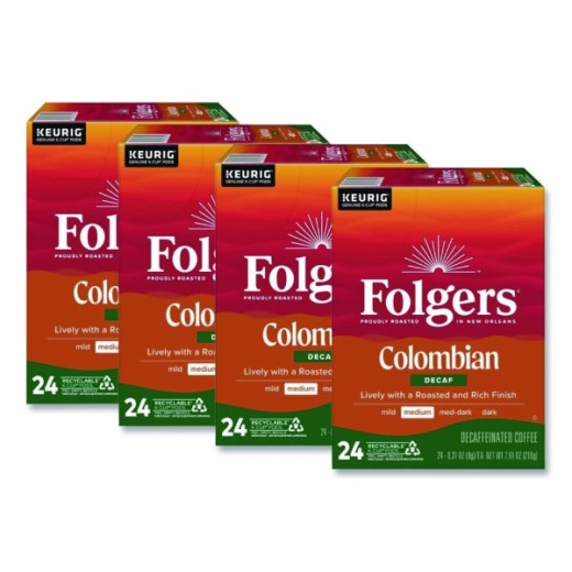 Folgers Colombian Decaf K-Cups, 24/ Box, 4 Boxes/Carton