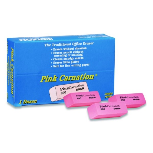 Dixon Pink Carnation Erasers - Rectangular Block for Pencil Marks