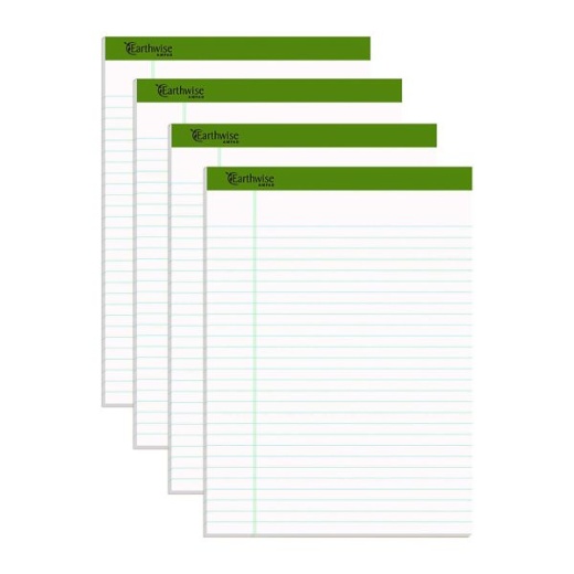 Ampad Earthwise Recycled Writing Pad - Wide/Legal Rule, 40 White Sheets, 4/Pack