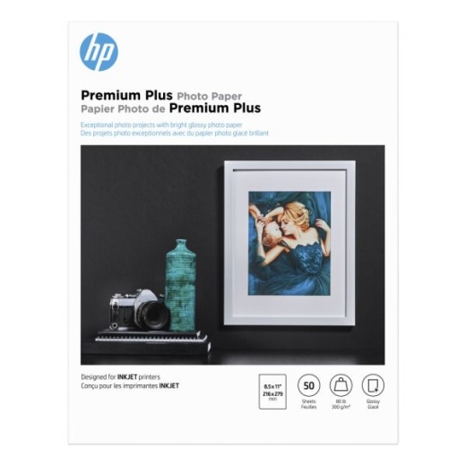 Hp Premium Plus Photo Paper For Inkjet Printers, Glossy, Letter Size (8 1/2" X 11"), 80 Lb, Pack Of 50 Sheets (Cr664a)