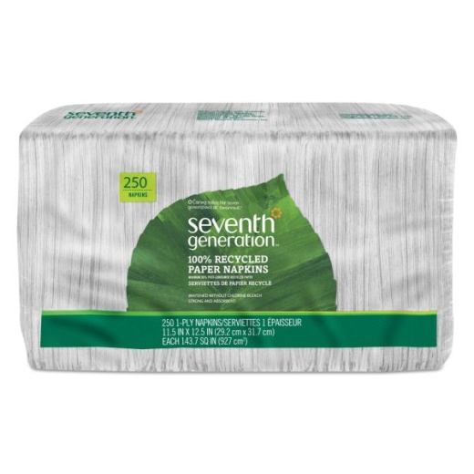 Seventh Generation 100% Recycled Napkins, 1-Ply, 11 1/2 X 12 1/2, White, 250/Pack