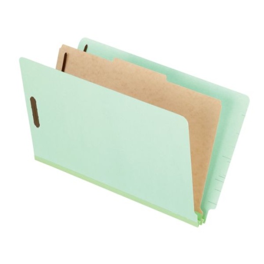 Pendaflex Pressboard Classification Folders With Dividers, 8 1/2" x 14", 1 Divider, 1 Partition, Light Green, Pack Of 10