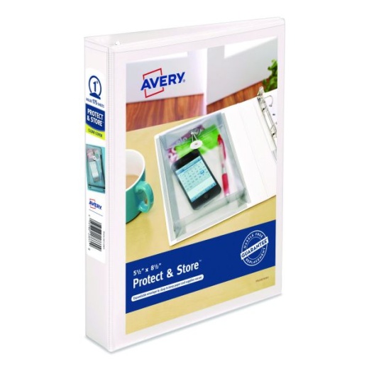 Avery Mini Size Protect And Store View Binder With Round Rings, 3 Rings, 1" Capacity, 8.5 X 5.5, White
