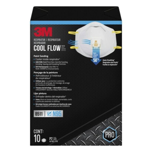 3M Cool Flow Paint Sanding Valved Respirator N95, Pack of 10