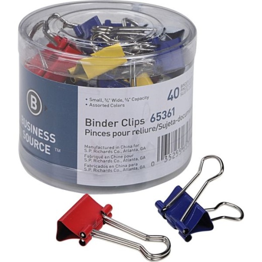 Business Source Colored Fold-Back Binder Clips - Small - 0.8" Width - 0.37" Size Capacity - 40 / Pack - Assorted - Steel
