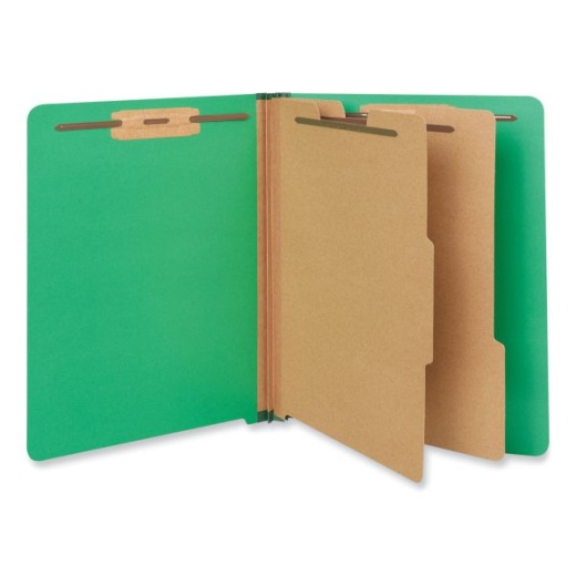 Universal Deluxe Six-Section Pressboard End Tab Classification Folders, 2 Dividers, 6 Fasteners, Letter Size, Green, 10/Box